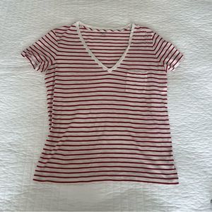 Madewell - V-Neck Red and White Stripe Short Sleeve T-Shirt - Size Small